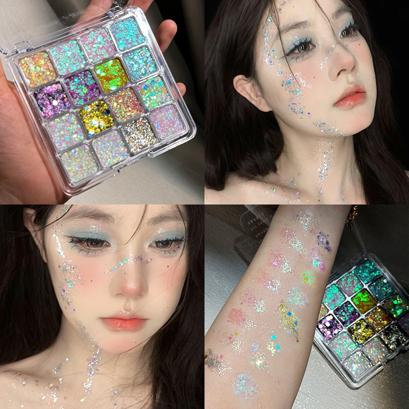 พาเลทอายแชโดว์ 16 สี พาเลทตา เงือก เลื่อม ประกายมุก แฟลช ไฮไลท์ สีสวย กันน้ำ ติดทน แบบพกพา