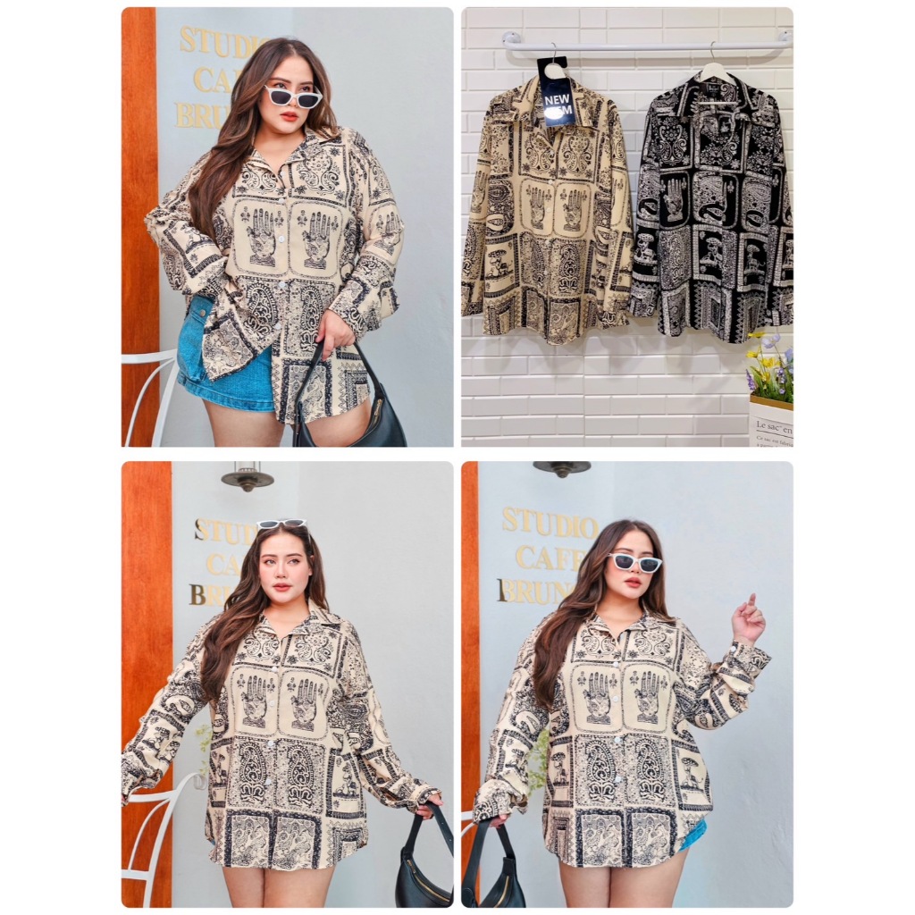B37เสื้อเชิ้ตไซส์ใหญ่คนอ้วนสาวอวบรอบอก40-62นิ้ว