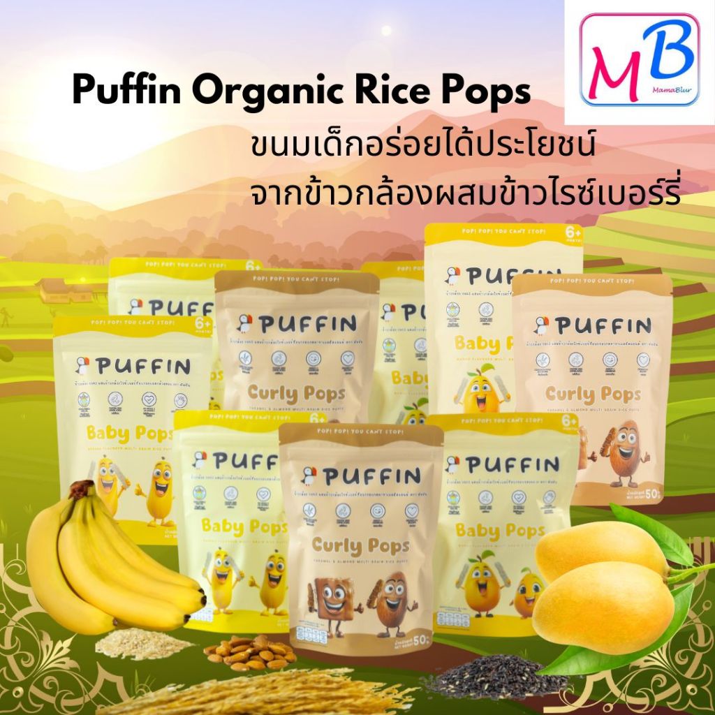 ขนมเด็กอร่อยได้ประโยชน์จากข้าวกล้องผสมข้าวไรซ์เบอร์รี่ Puffin Organic Rice Pops