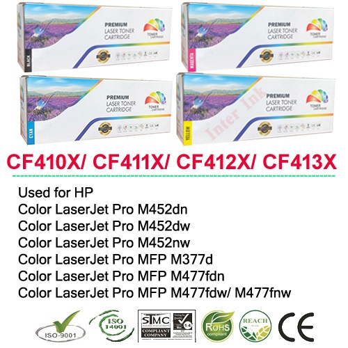 หมึกเทียบเท่า Color LaserJet Pro MFP M477fdn/ M477fdw/ M477fnw/ M377dw (410X) สีดำ/ สีฟ้า/ สีเหลือง/