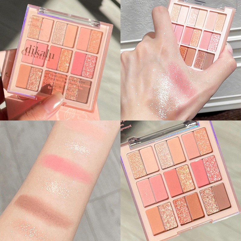 Dikalu Pallet Eye Shadow อายแชโดว์เนื้อแมตต์ ประกายมุก 9 ช่อง 18 สี Eye Glitter ติดทนนาน เบลนด์สีตาได้สวยฉ่ำมาก