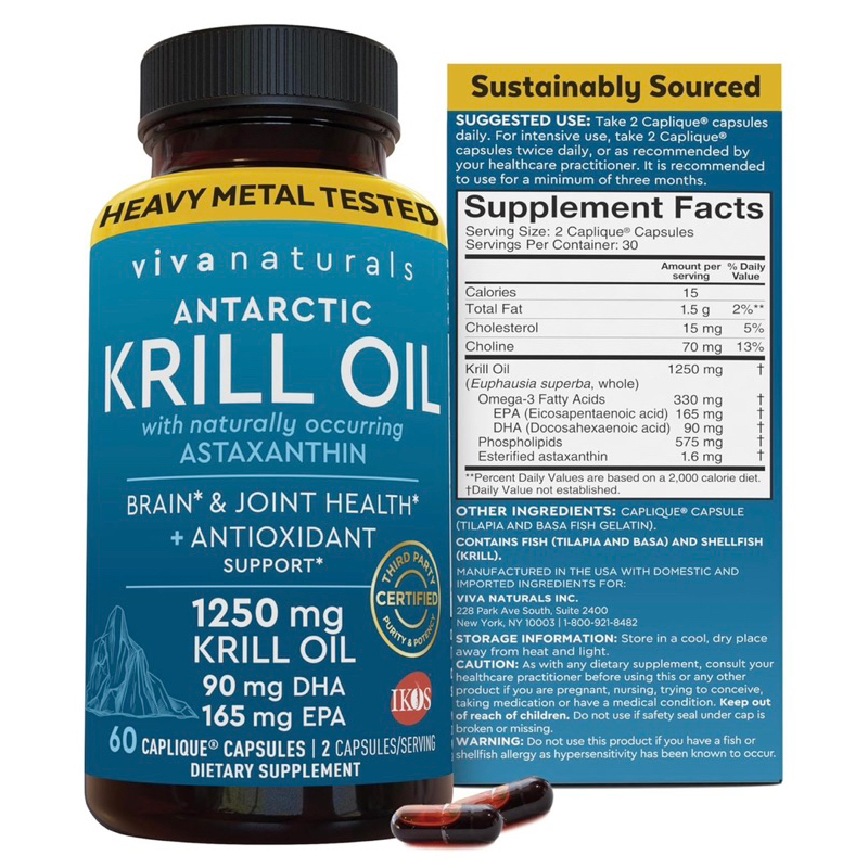 Viva Naturals Antarctic Krill Oil with Natural Astaxanthin 60 capsules