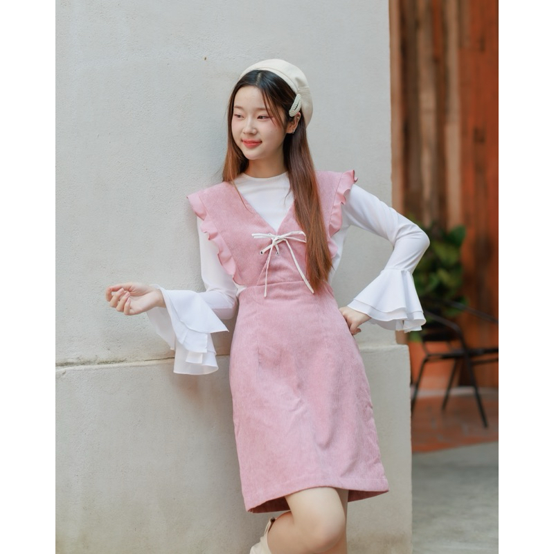 Endopamii sweety set 2 ชิ้น (เสื้อ+เดรสเอี๊ยม) พร้อมส่ง ชุดเกาหลี ใส่เที่ยว คริสต์มาส ไปต่างประเทศ น่ารักๆ Endopamii