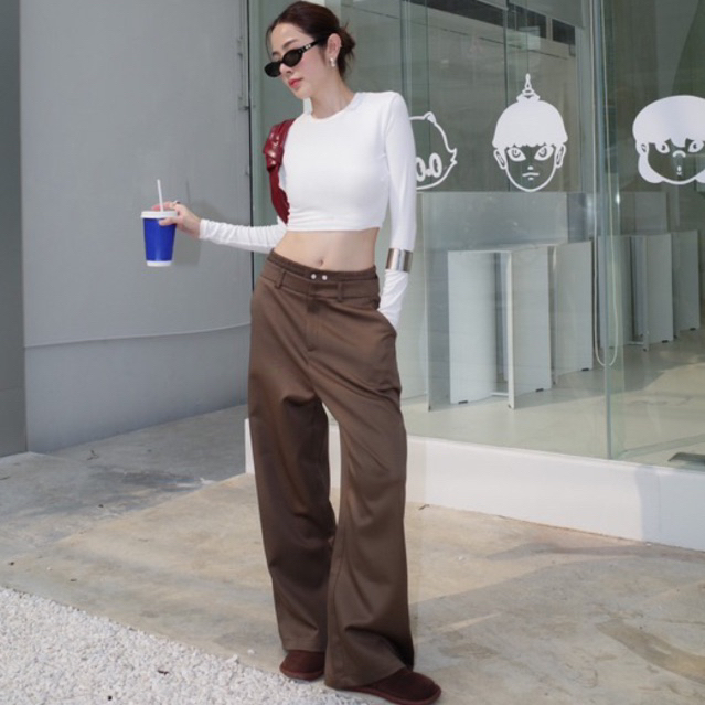 AMUSE BKK - New!! Double waist trousers กางเกงขายาว ดีไซน์เบิ้ลขอบเอว ผ้าโพลีเอสเตอร์