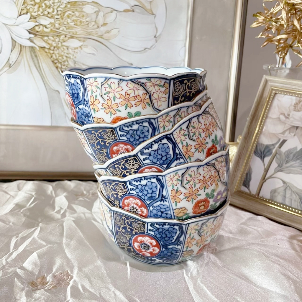 ถ้วยซุป ขนมหวานเบญจรงค์ ทรงกลม ลายสวยมาก ขอบทอง 98% ขนาด  W 11.5 cm  H 6 cm