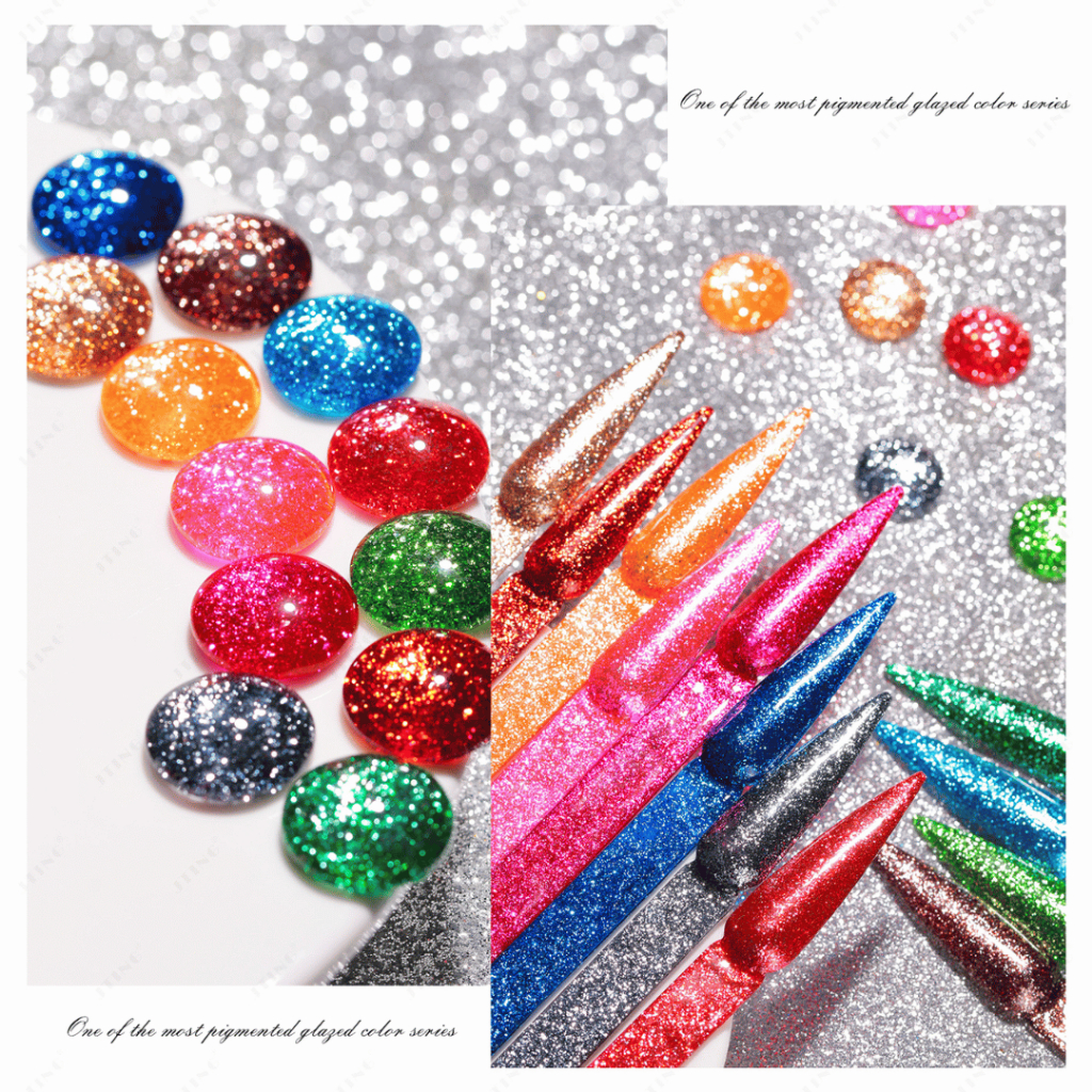 Jting สีเจลกลิตเตอร์แน่นๆ สีเล็บเจล 12สี ยาทาเล็บเจล ขวดเงิน Jting - G57 15ml
