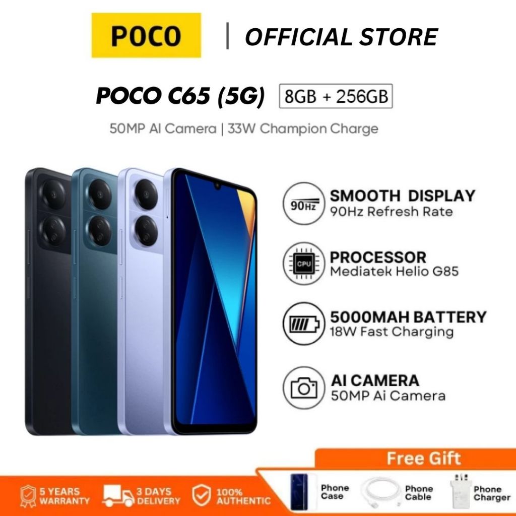 POCO C65 8GB+256GB ชิปเซ็ตอันทรงพลัง กล้อง MediaTek Helio G85 3 50MP | รับประกันศูนย์ 1 ปี
