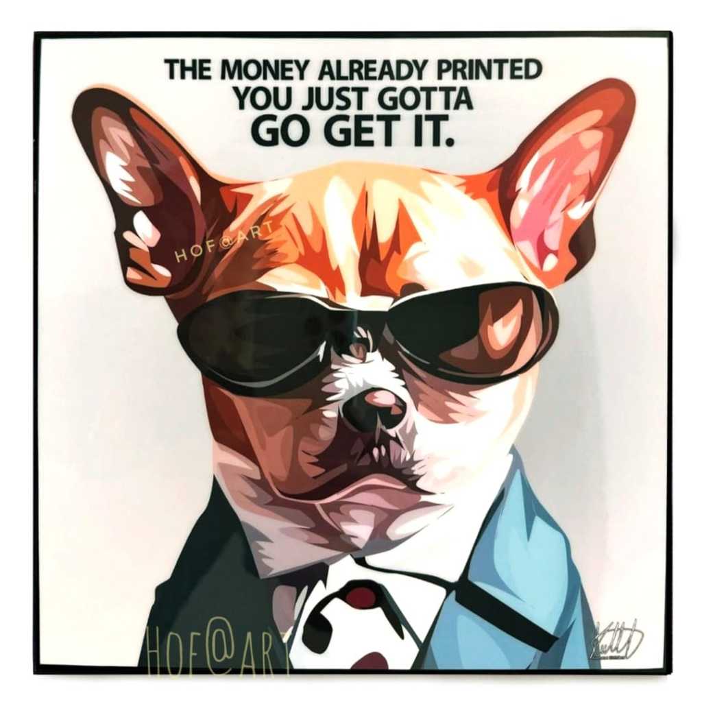 รูปภาพ Dog หมา Money Printed รูปภาพ​ติด​ผนัง​ pop art สุนัข สัตว์เลี้ยง แต่งบ้าน ของขวัญ กรอบรูป