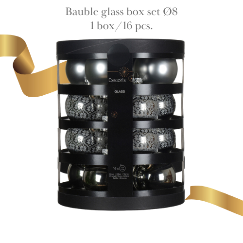 เซ็ตลูกบอลคริสต์มาสผสม Silver - Christmas Bauble Glass Mixed Set | Ø 8 cm.