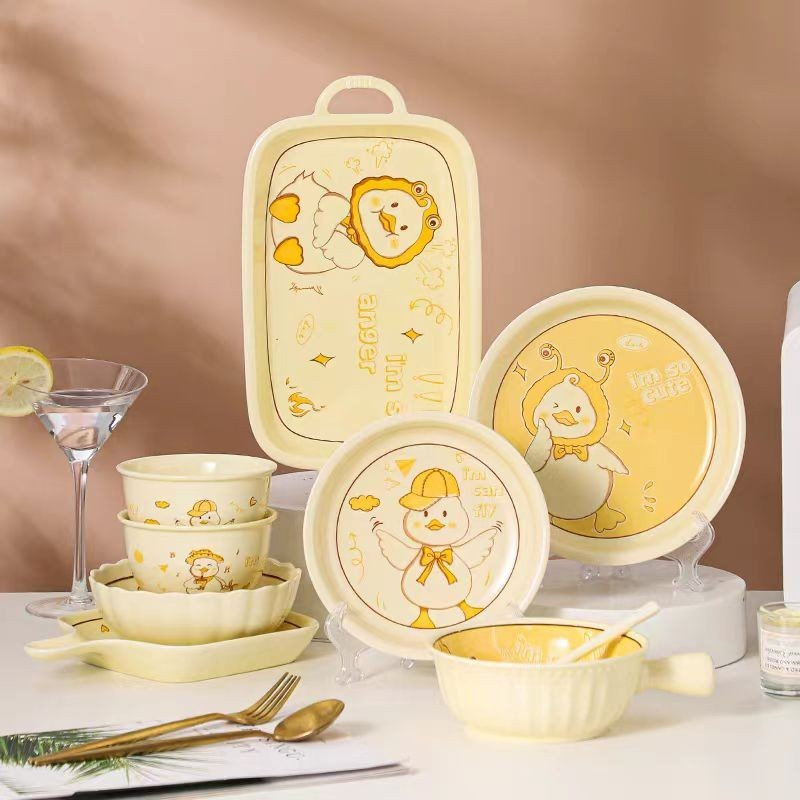 cute ลายเป็ด การ์ตูนน่ารัก ชามและจานเซรามิก ชุด 6 ชิ้น ชาม จาน ถ้วยเซรามิค