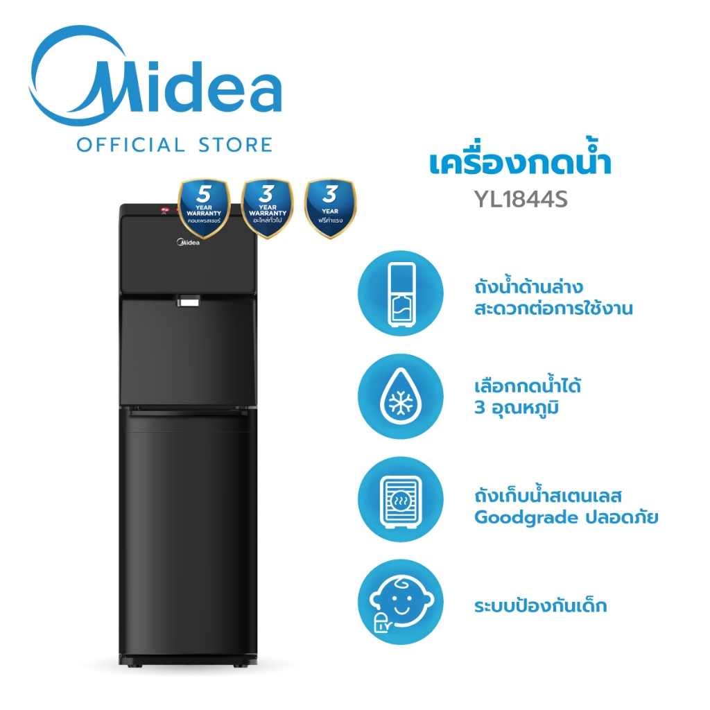 (ส่งฟรีทั่วไทย)Midea ตู้ทำน้ำร้อน-น้ำเย็นไมเดีย 3 อุณหภูมิ (Water Dispenser) รุ่น YL1844S*ประกันสินค