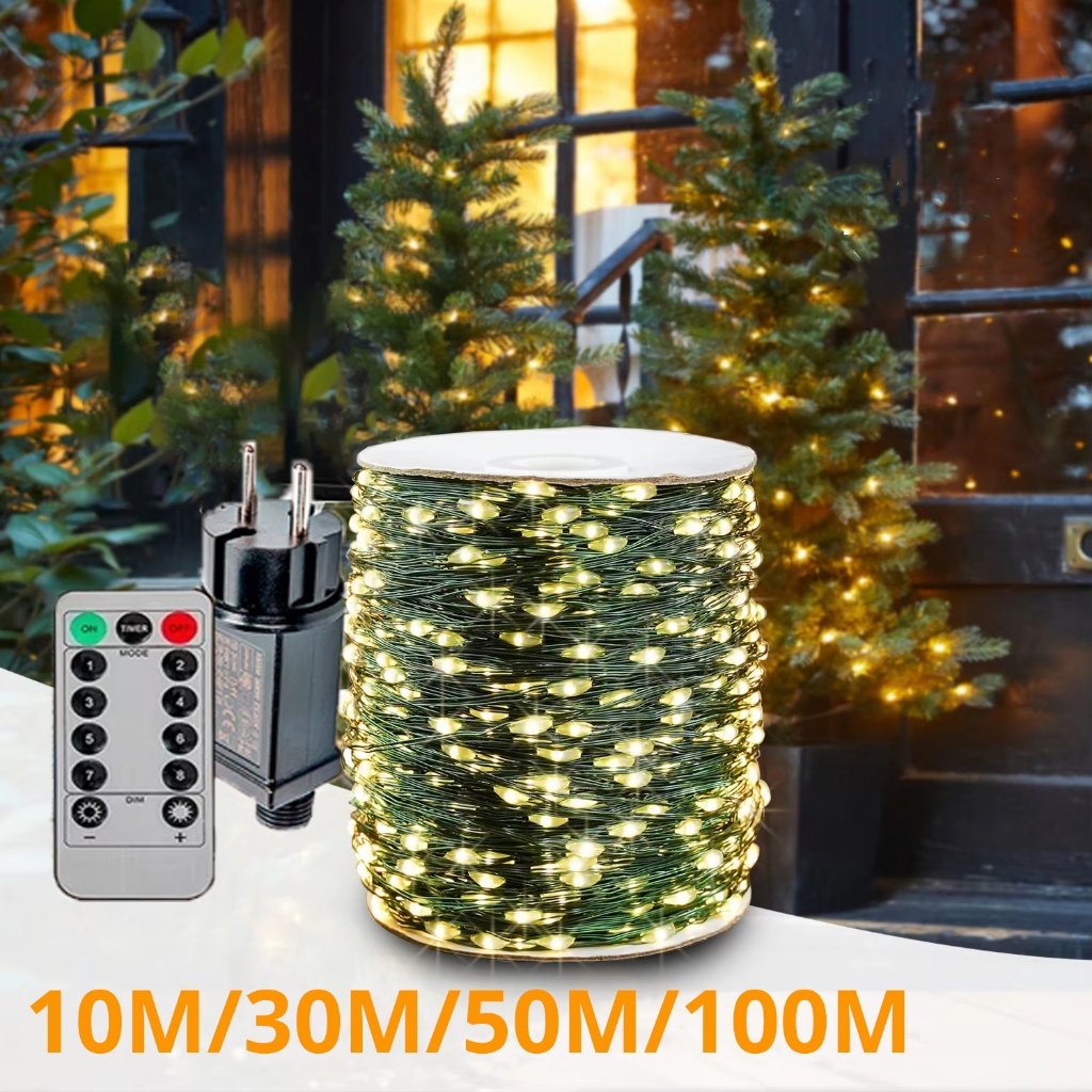 ไฟ คริสมาส ตกแต่ง christmas ไฟเส้น led 10ม./30ม./50ม./100ม christmas lights กันน้ำ+มีรีโมท ไฟกระพริบ