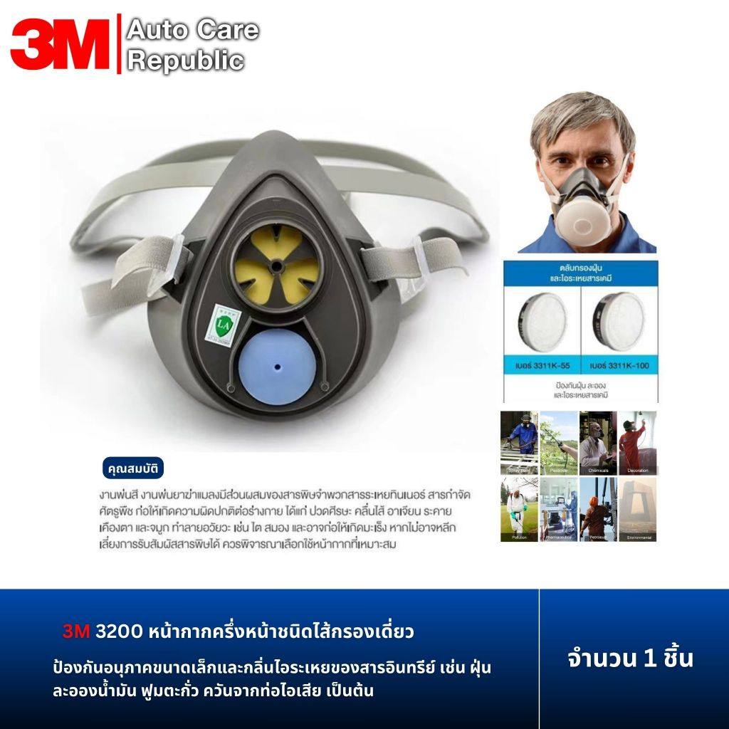 3M 3200 หน้ากากครึ่งหน้าชนิดไส้กรองเดี่ยว , ขนาดกลาง