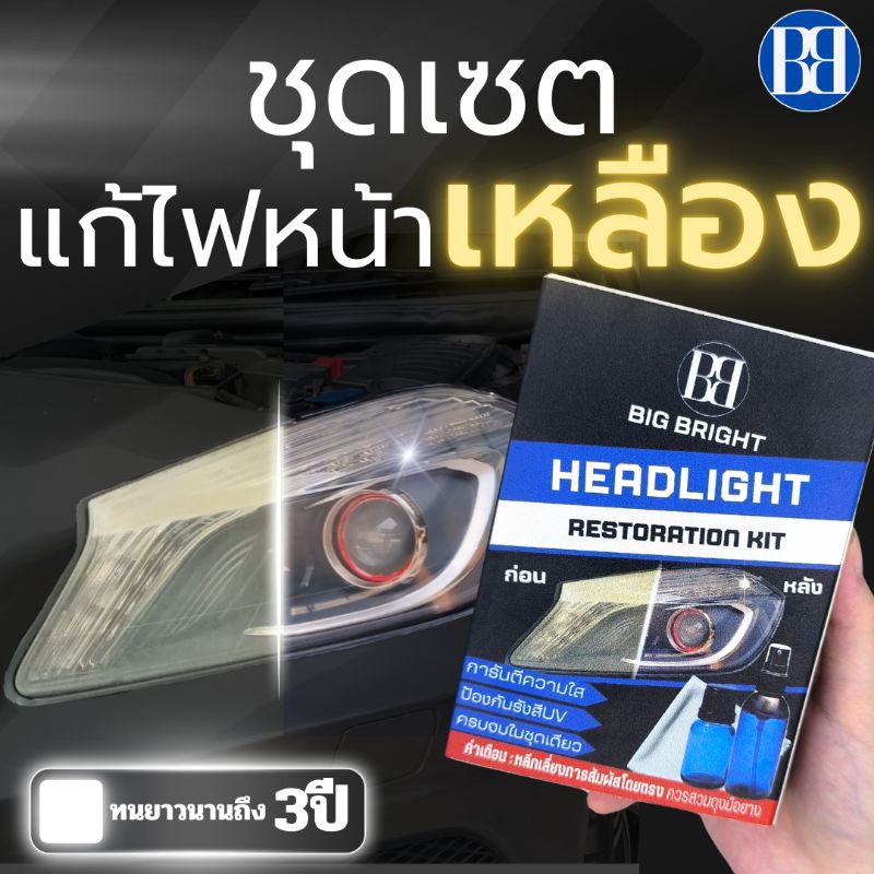 Big Bright Restoration Kit ชุดเซ็ตแก้ไขไฟหน้า ไฟหน้าเหลือง ไฟหน้าขุ่นมัว น้ำยาเคลือบไฟหน้า