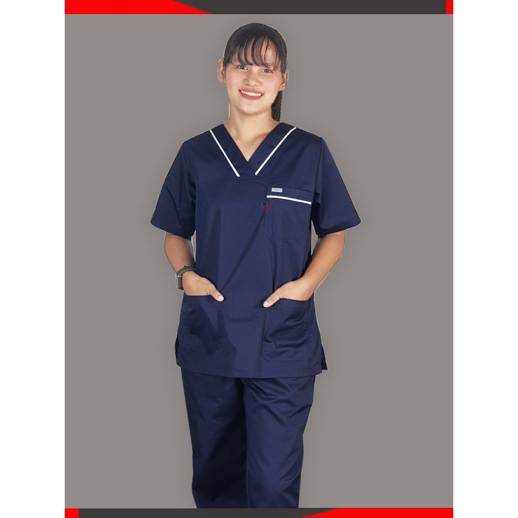ชุดสครับแบบมีแถบขาว สีกรม ชุดบุคลากรทางการแพทย์ ชุดสครับ ชุดสครับคอวี ชุดสครับแพทย์คุณหมอ ชุดสครับพยาบาล ชุดปฏิบัติการ - รูปที่ 3