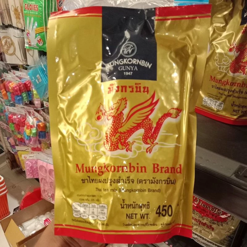 Muangkornbin มังกรบิน ชาไทยผงปรุงสำเร็จ ตรามังกรบิน 450ก (มังกรบินถุงทอง)