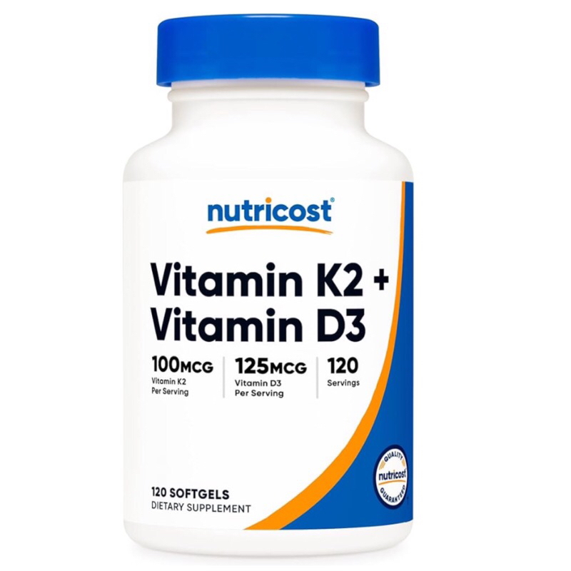 ( Nutricost ) Vitamin K2 ➕ Vitamin D3 - ช่วยดูดซึมแคลเซียมเข้าสู่ร่างกาย ( 120 ซอฟ์ทเจล ) นำเข้าจากอเมริกา