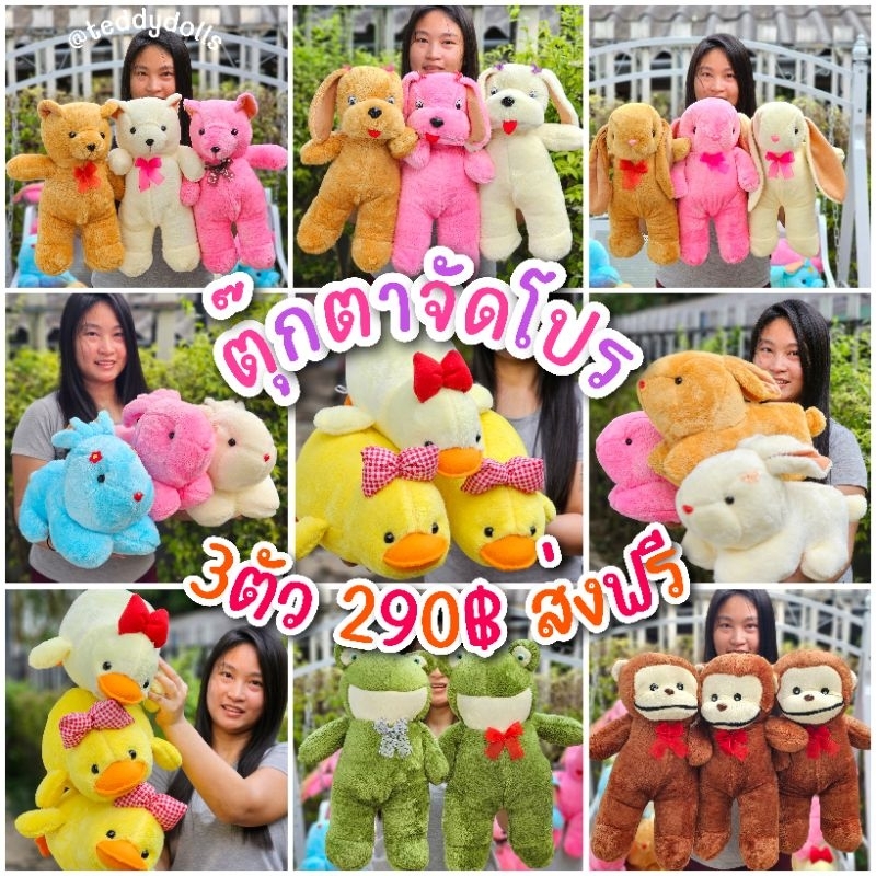 ตุ๊กตาราคาถูก โปร3ตัว290ส่งฟรี ซื้อแจกเด็กปีใหม่ จับฉลากงานขนนุ่ม ขนาด14-16นิ้ว (กดรับโค้ดส่งฟรี)แล้วสั่งได้เลยค่ะ