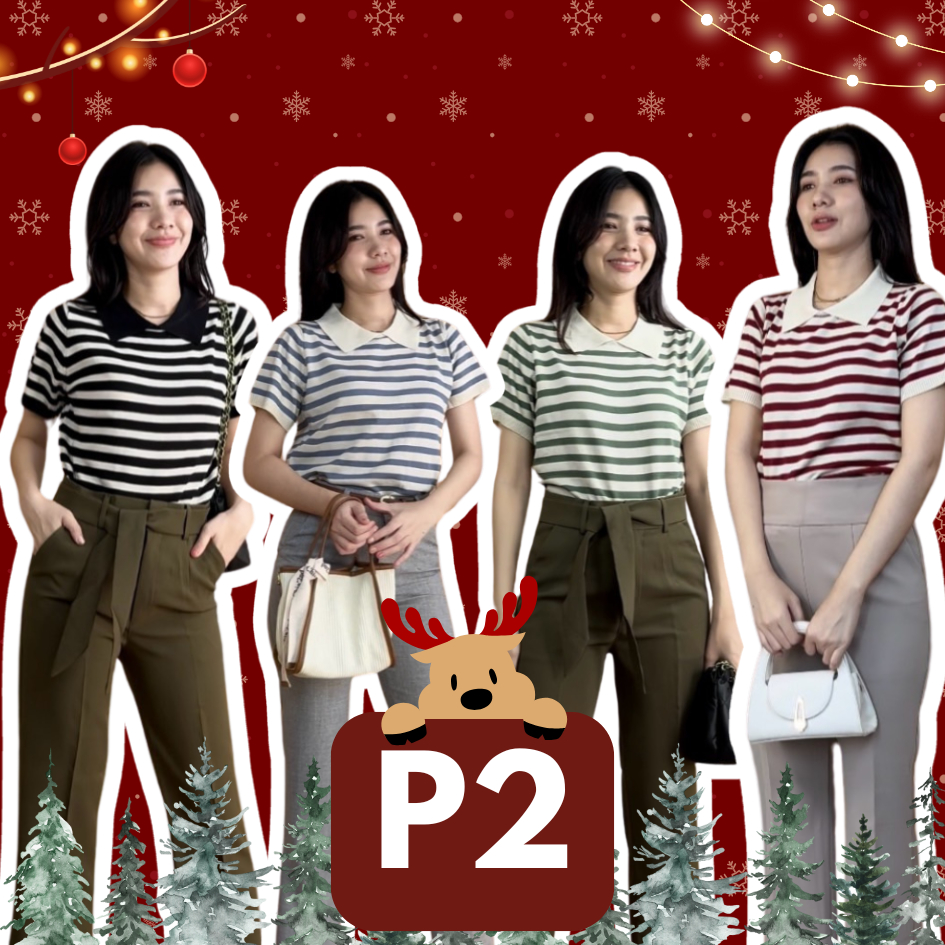 P2 เสื้อไหมพรม แต่งคอปก ลายทาง