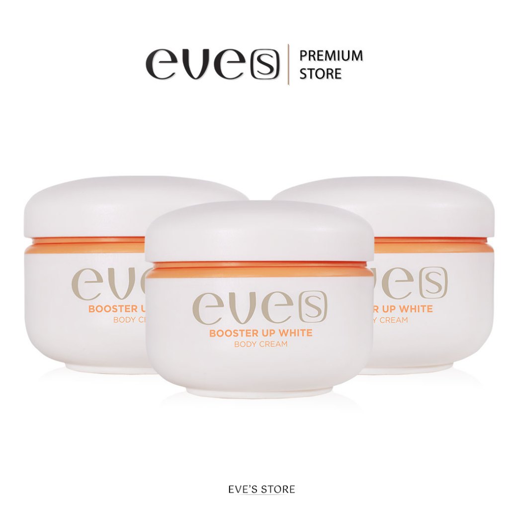 EVES อีฟส์ บูสเตอร์ส้ม อีฟส์ บูสเตอร์ อัพ ไวท์ บอดี้ ครีม 100g. เซต 3 กระปุก ผิวขาว ลดเลือนจุดด่างดำ หมองคล้ำ เรียบเนียน