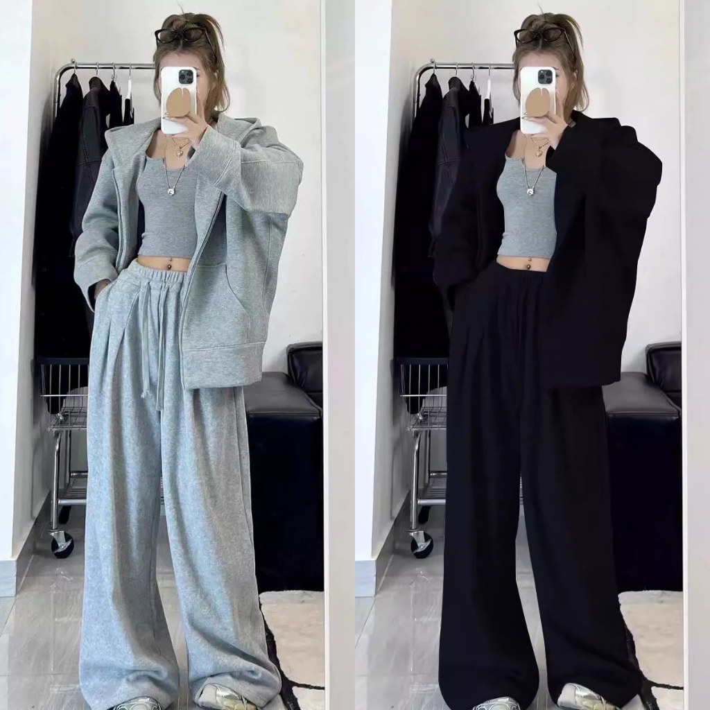 AA 02 ชุดเซ็ตเสื้อเเขนยาว + เกงเกงขายาวขากระบอก (Oversize) ช/ญ ใส่ได้