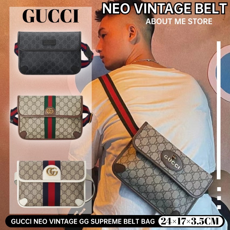 : Gucci NEO VINTAGE GG SUPREME BELT BAG กุชชี่ Tiger Head Chest Bag กระเป๋าสะพายข้าง unisex 493930