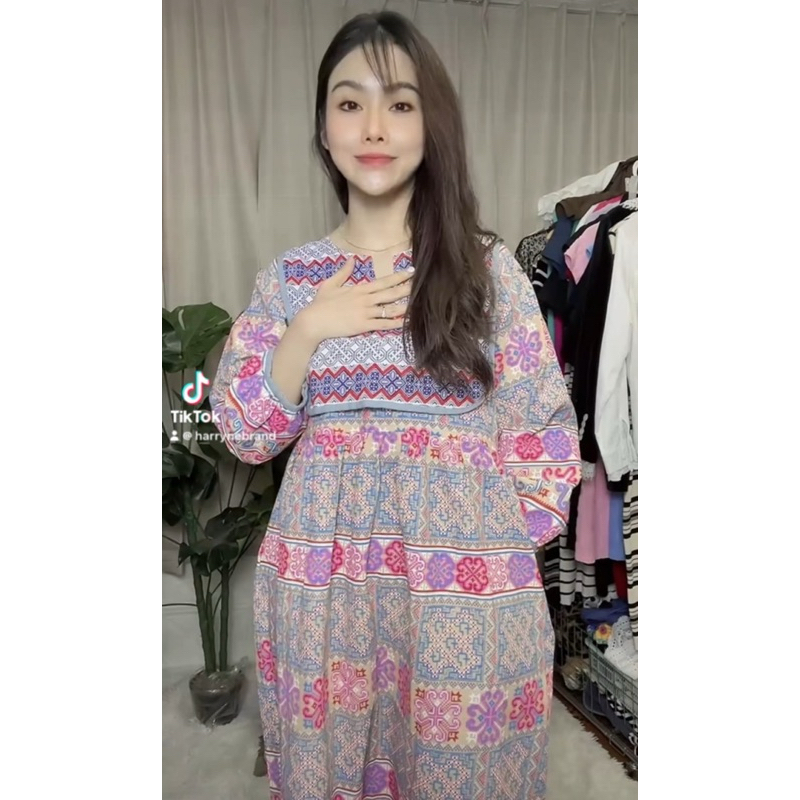 เดรสผ้าฝ้ายพิมพ์ลายสุดคลาสสิกสวยใส่สบาย