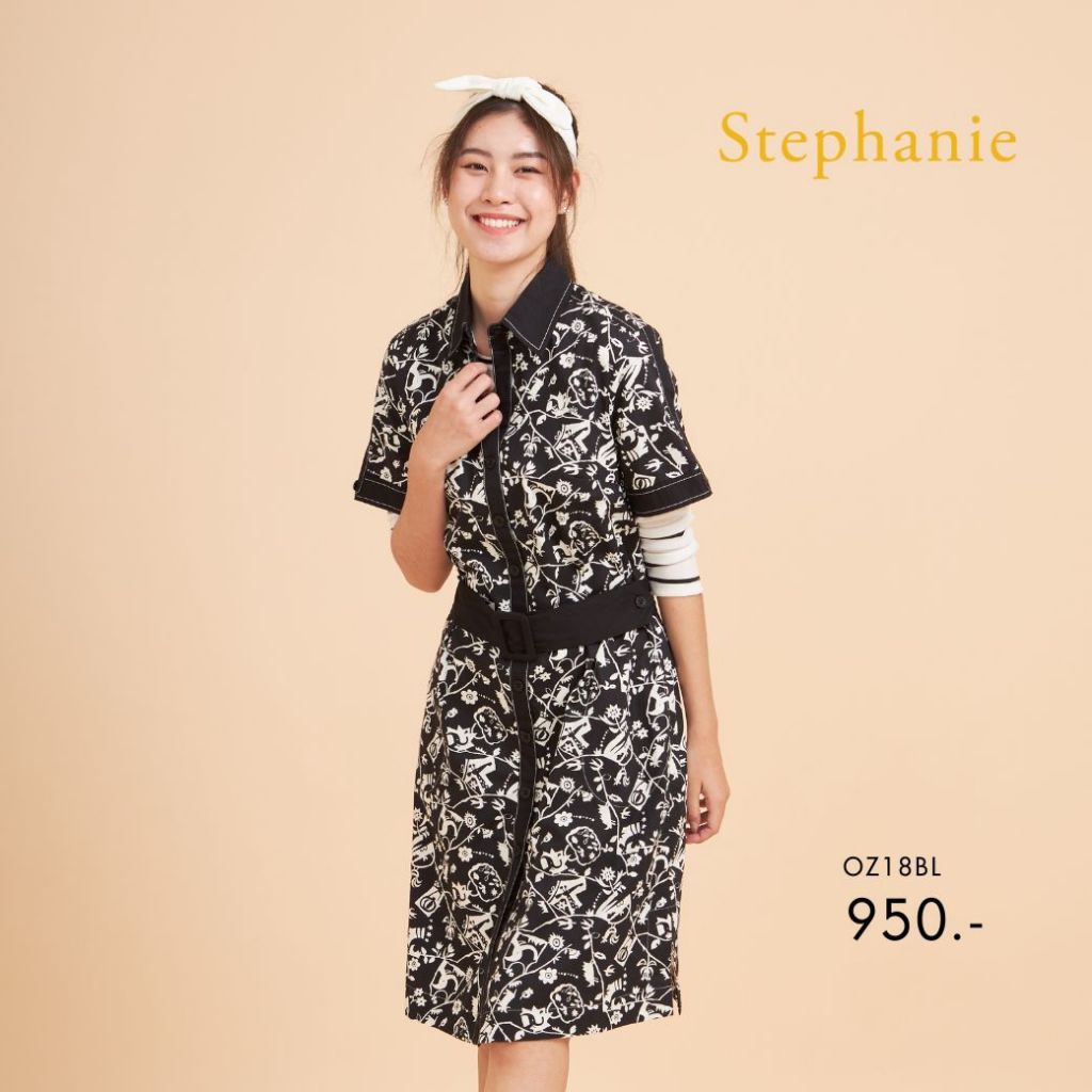 Stephanie ชุดเดรสเชิ๊ต ทรงเอสีดำ OZ18BL — صورة 2