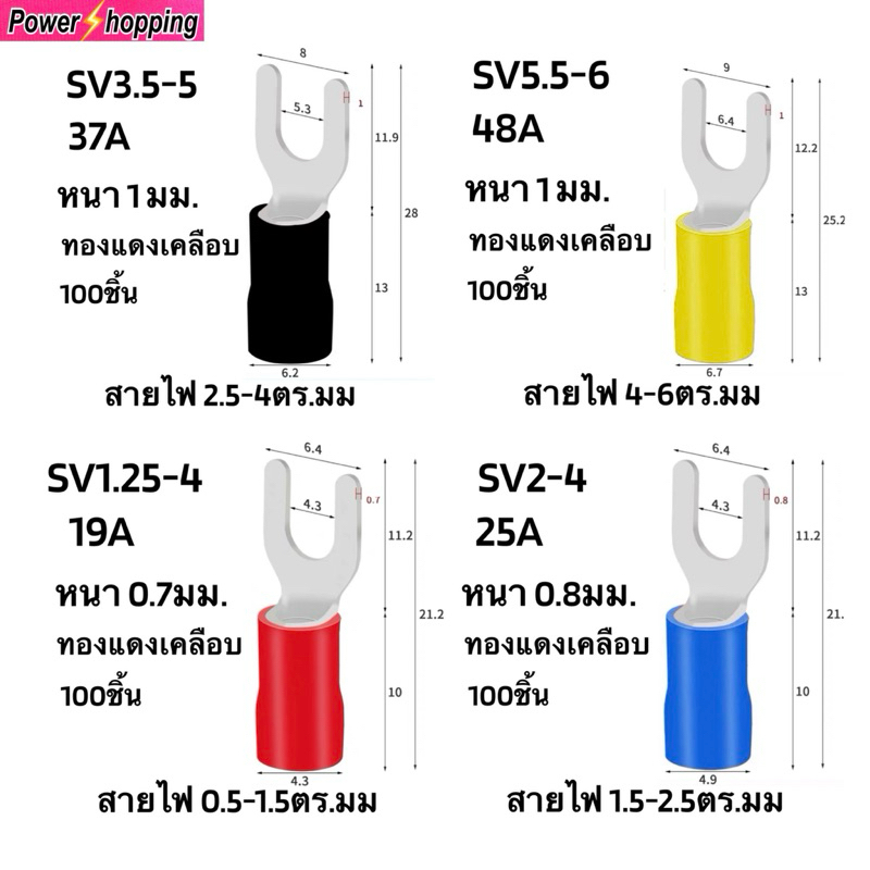 power shopping หางปลาแฉก แบบหุ้ม ขนาด1.25/2/3.5/5ทองแดงเคลือบ เกรดA