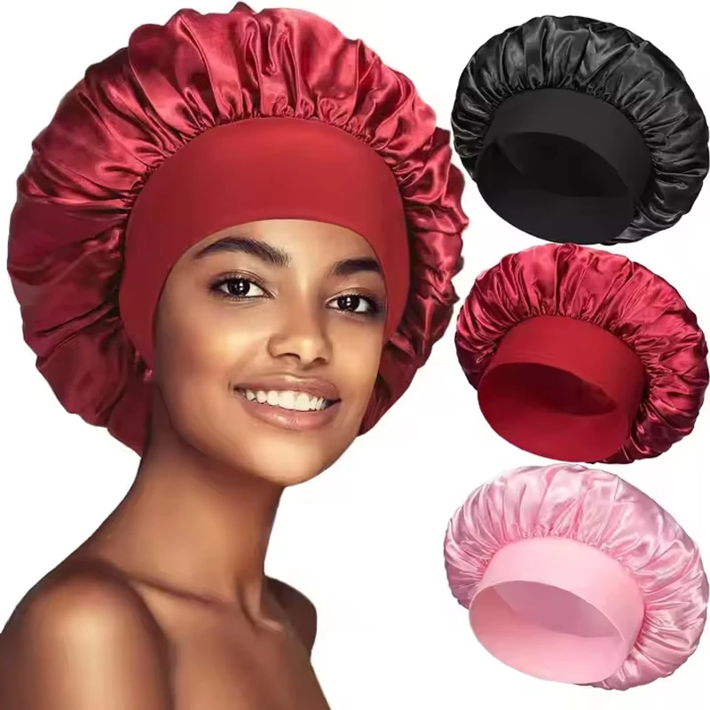 ใหม่ หมวกนอน ผ้าซาติน สีพื้น ดูแลการนอน สําหรับผู้หญิง และผู้ชาย หมวกงาม