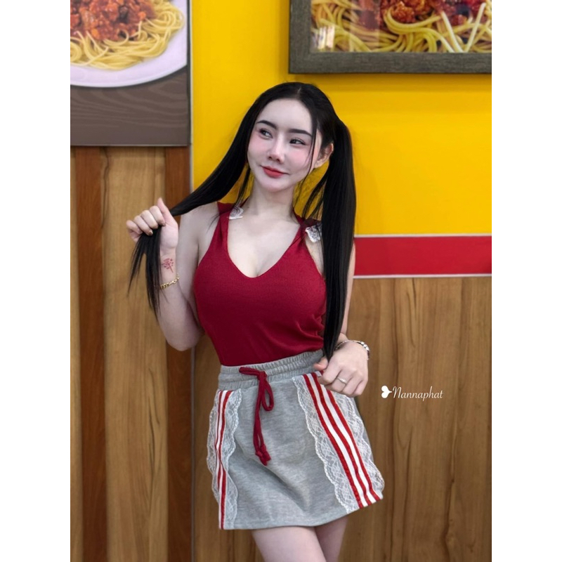 #Nannaphat เซทเสื้อแขนกุด ทรงฮู้ด ´ˎ˗ มาพร้อมกับกระโปรง แต่งลูกไม้ യ ☎️ •₊˚ ดีเทลน่ารัก