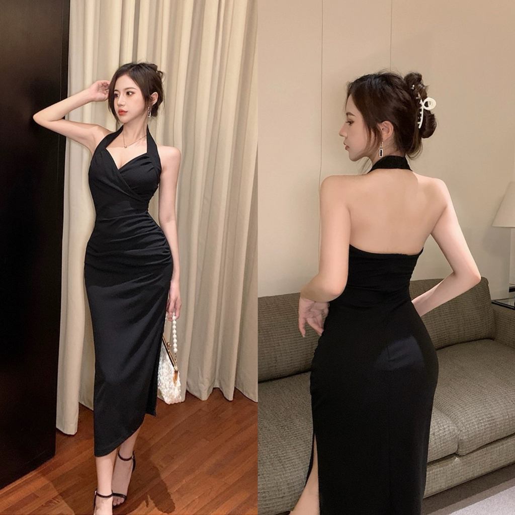 เดรสสายเดี่ยว สีชมพู ไปทะเล รัดรูป เกาะอก แขนกุด เปิดหลัง แฟชั่น ออกงานสาวอวบ ชุดราตรีชุดเดรสยาว เสื้อผ้าแฟชั่นผู้หญิง - รูปที่ 3