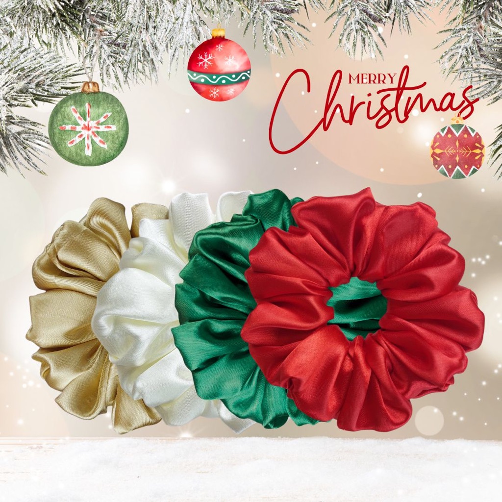 Christmas Scrunchies ที่รัดผมคริสต์มาส ยางรัดผมซาติน โดนัทรัดผม