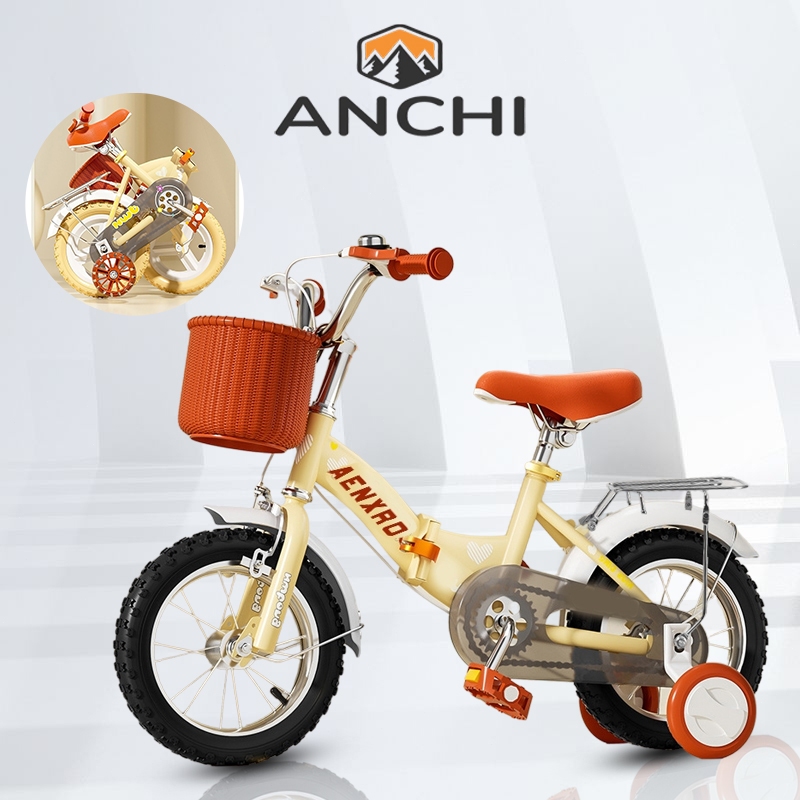 anchi จักรยานเด็ก จักรยานพับได้ 12/16นิ้ว รถจักรยานเด็ก จักรยานมีตะกร้า เบาะซ้อนท้าย 3 ปีขึ้นไป