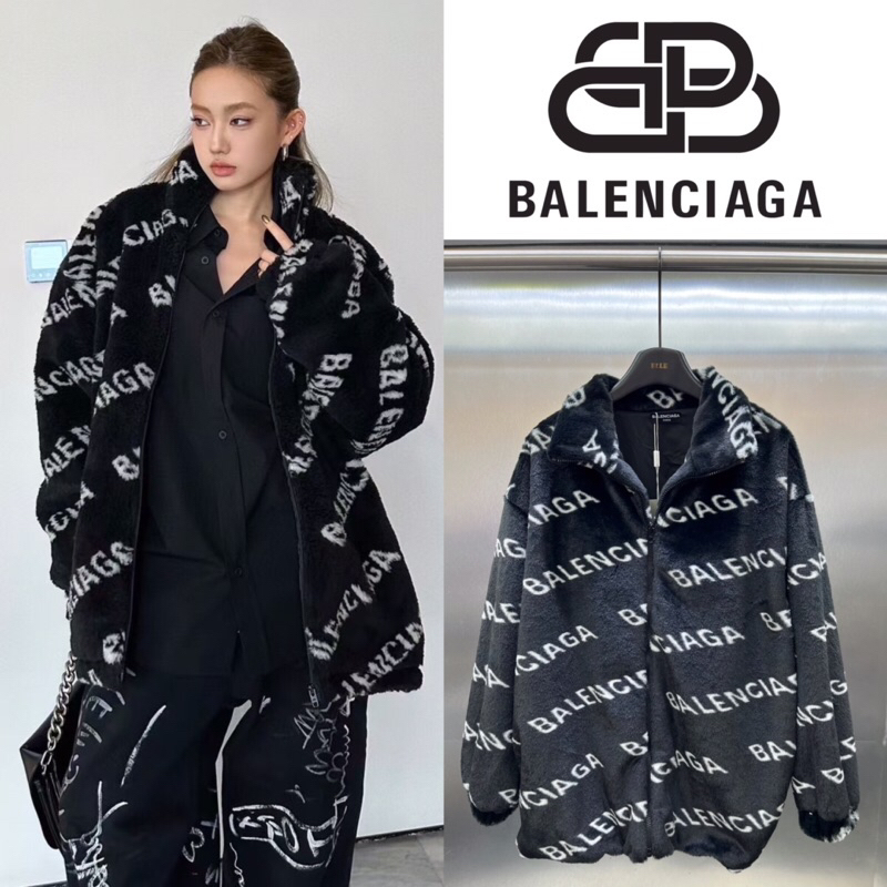 เสื้อแจ็คเก็ตแขนยาว BALENCIAGA PRINT LOGO OVERSIZE FLEECE JACKET (สีดำ)