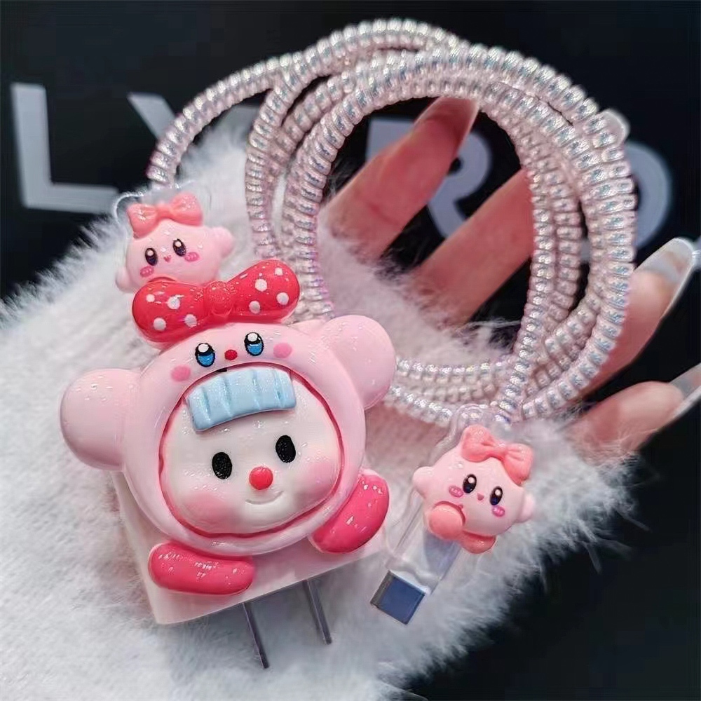 (1เซตมี5ชิ้น )ชุดพันสาย เคสหัวชาร์จ ลายการ์ตูน ตัวถนอมสาย USB 20w 18w 35w พร้อมส่งจากไทย
