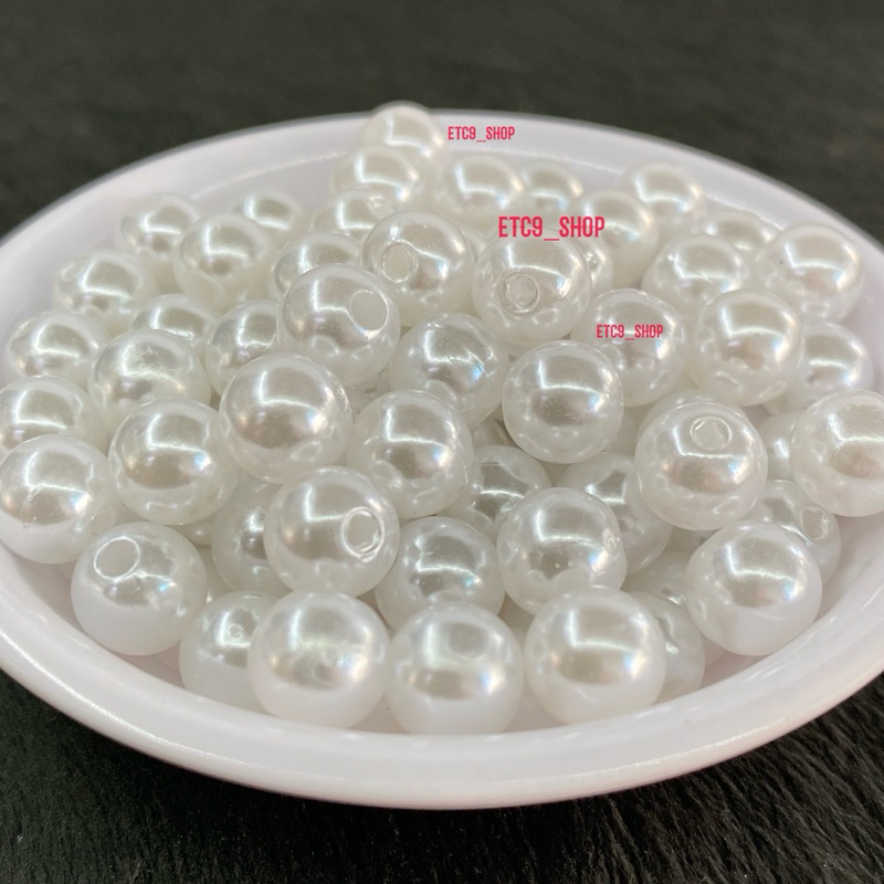 ลูกปัดมุกเกรดเอ สีขาว~สีครีม ขนาด 3,4,5,6,8,10,12,14,16,18,20มิล งานฝีมือ งาน DIY