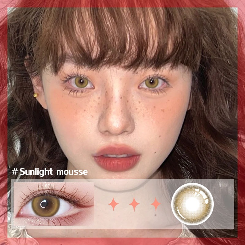 คอนแทคเลนส์สีกรองแสง คอนแทคเลนส์สีน้ำตาลนม/เหลืองน้ำตาล 14.2-14.5mm