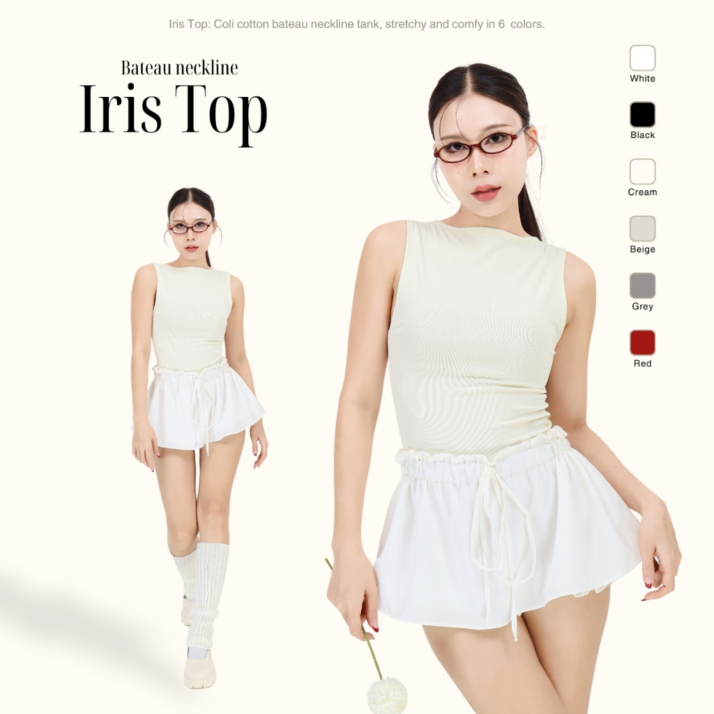Iris Top เสื้อแขนกุดคอปาด ทรง Boxy elegant | ColiCotton100% - CP659