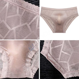 กางเกงในผู้ชาย ลายลูกไม้ ซีทรู มีเป้า ไร้ขอบ ALLMIX สุด sexy ผ้า Nylon(EUM17)