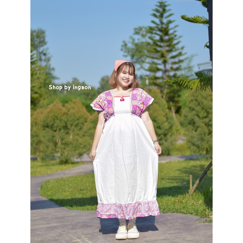 ชุดดอย(รุ่นระบายเเต่งปอมยาวพิเศษ)มีไซส์S-9XL เดรสพื้นเมือง ผ้าฝ้าย - รูปที่ 3