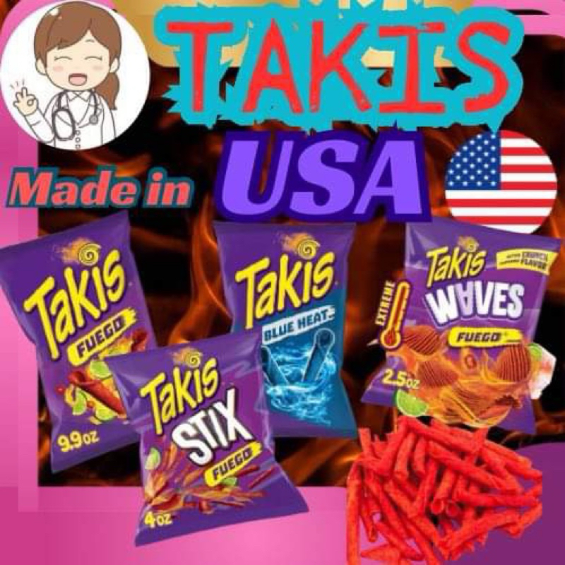 🔥ส่งด่วนมาก มาก🔥ขนม Takis Fuego/Blue Heat ขนมข้าวโพดทอดกรอบ รสเผ็ด เปรี้ยว นำเข้าจากอเมริกา  USA