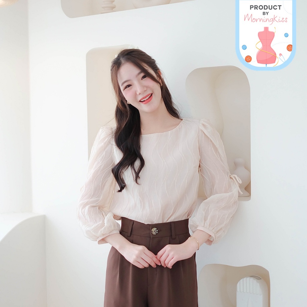 02-329 เสื้อแขน 5 ส่วนโทนสีน้ำตาลเบจ Vanille Walnut Blouse - 6 ไซส์