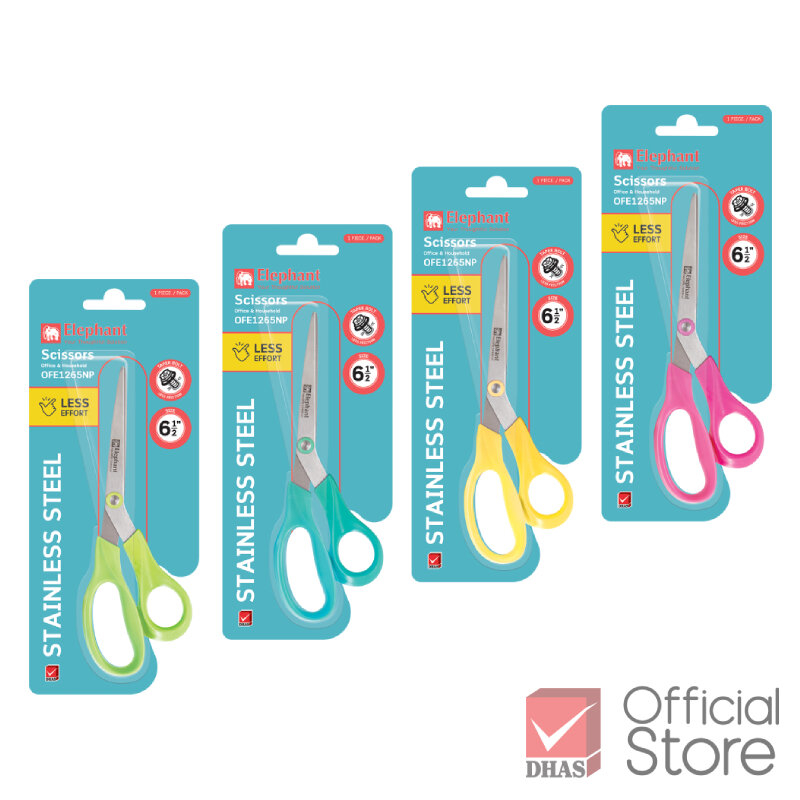 Elephant กรรไกร กรรไกรสแตนเลส Economy 6 1/2 นิ้ว รุ่น OFE 1265 Neon Pastel จำนวน 1 เล่ม