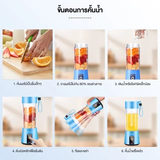 Yotex เครื่องปั่นน้ำผลไม้ เครื่องปั่นน้ำผลไม้พกพา 6 ใบมีด Juice Blender กำลังไฟ 250W ไร้สายแบบพกพา ความจุ 380mL