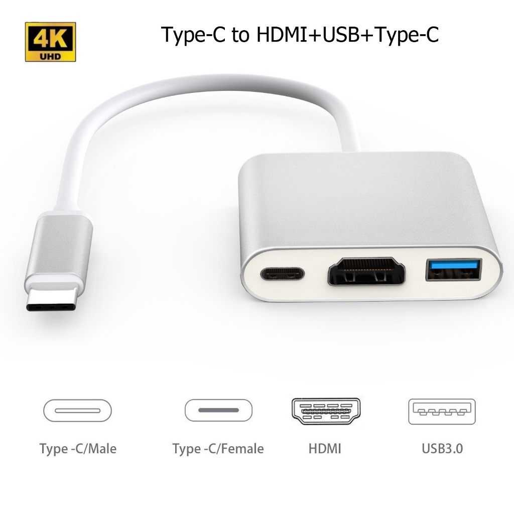 สายต่อมือถือเข้าทีวี สายต่อโทรศัพท์เข้าทีวี USB Type c to HDMI/USB/USB C 4K HD USB hub สำหรับ androi
