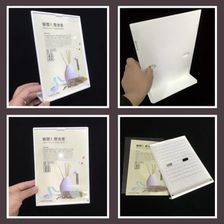ป้ายเมนู ป้ายพลาสติก ป้ายตั้งโต๊ะ L-Shape ป้ายทำจากพลาสติกชนิดพิเศษ แข็งแรง หล่นไม่แตก มีหลายขนาด A4,A5,A6 ป้ายโปรโมชั่น