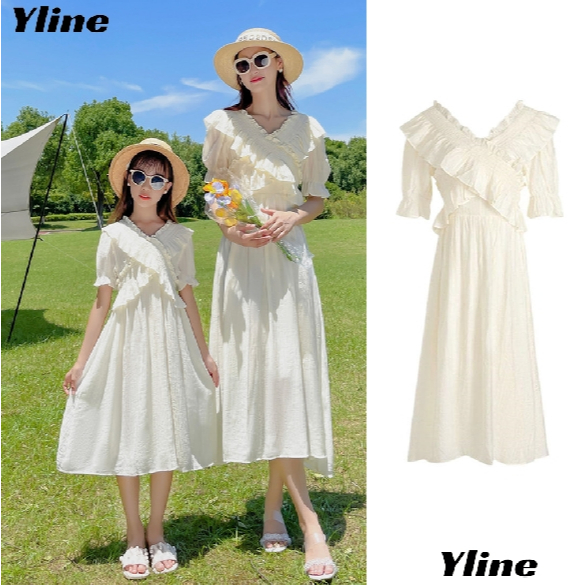 YLINE หญิงสาวฝรั่งเศสยุคโบราณสัมผัสสีแอปริคอทสีไม้กระโปรงกระโปรงสีขาว