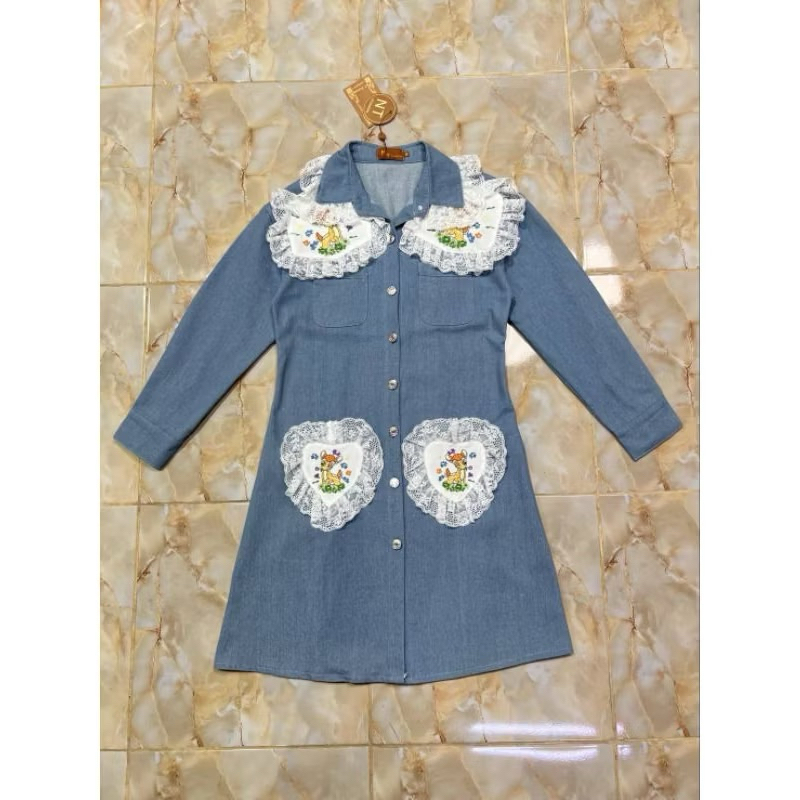 (s-4xl) เดรสยีนส์ งานปัก ลายกวาง น่ารักมากๆ งานป้าย nt princess
