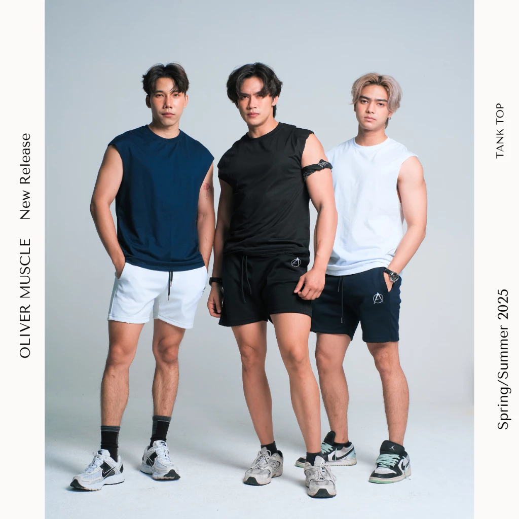 OLIVER MUSCLE เสื้อยืดแขนกุดทรงเกาหลี สีพื้น ผ้านุ่ม ใส่สบายไม่ร้อน แบรนด์ Oliver Muscle